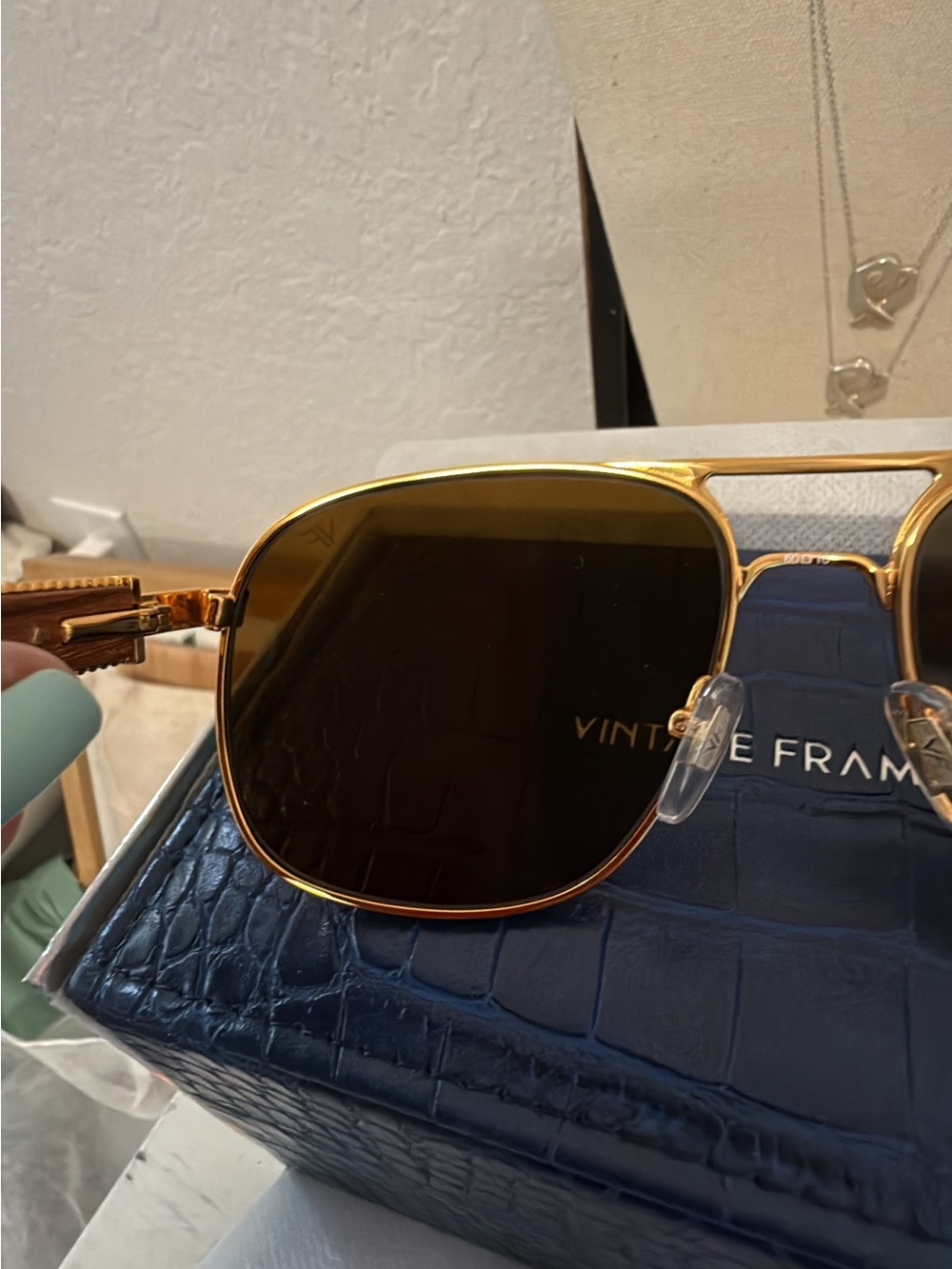 Vintage frames company rimmed Buffalo horn 24 kt sunglasses - Picture 6 of 13